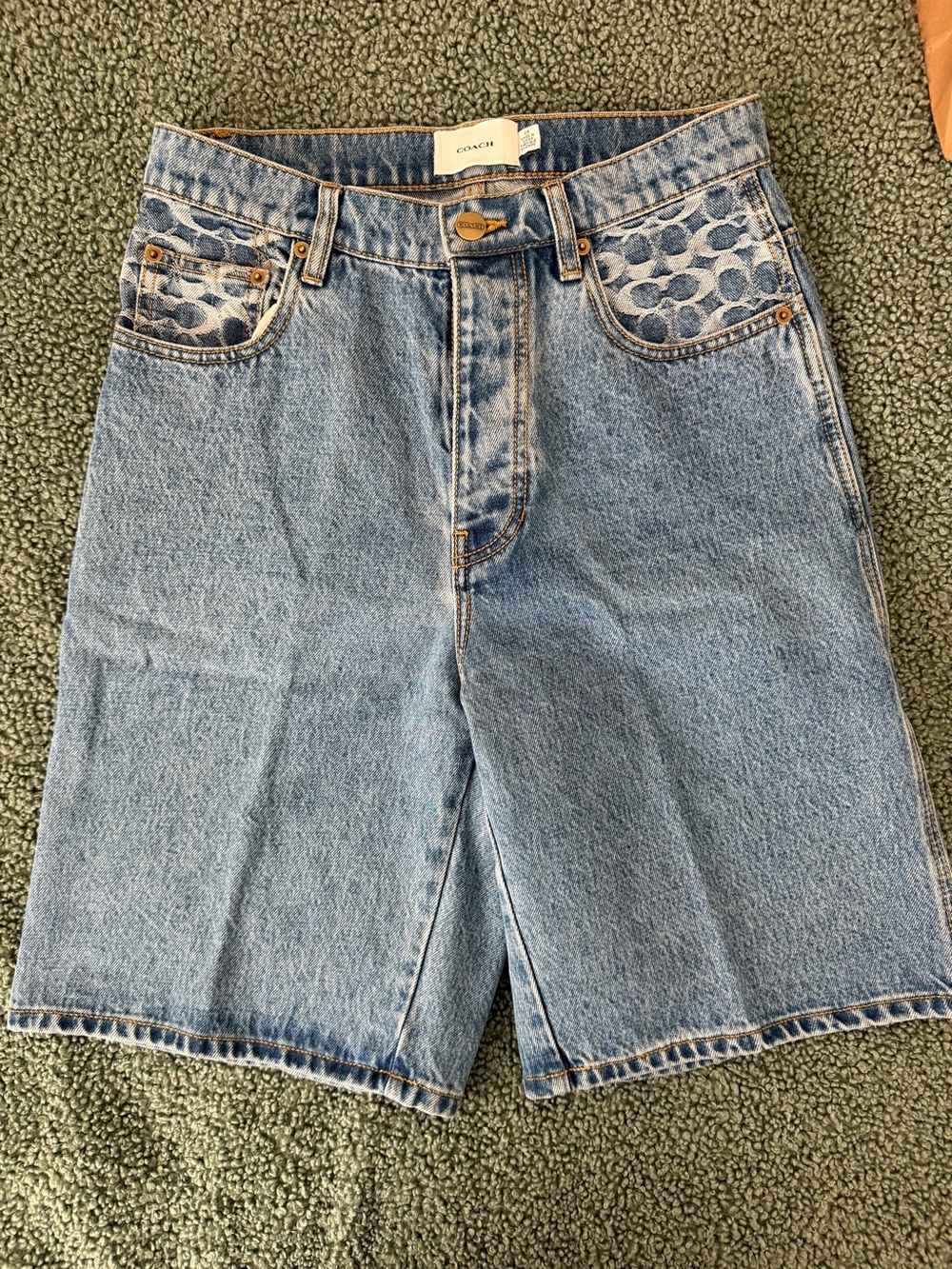 Coach Denim Jean Shorts with Signature Pocket Jacquard